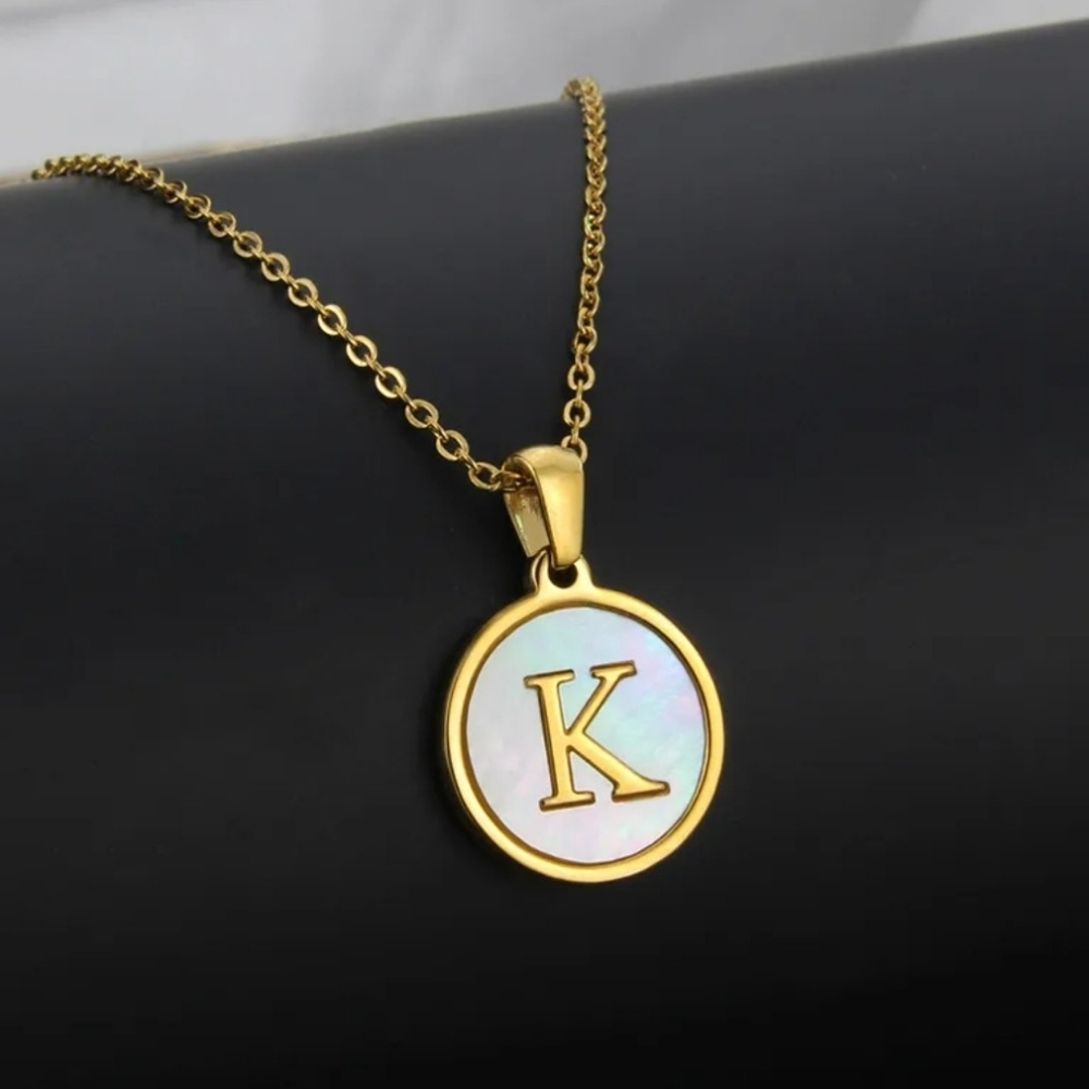 Initial Neckace - Inlay Shell and 18K Plated Gold Pendant Necklace Letter K